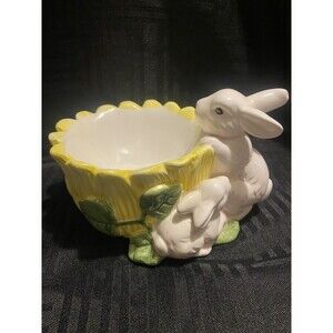 Vintage international bazaar bunny rabbit sunflower candy dish easter decor
